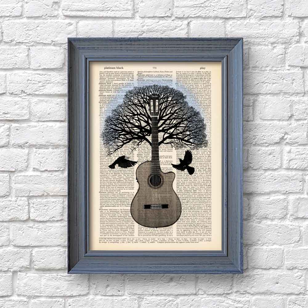 Guitar and Black Birds art print S&G Studio