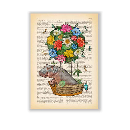 Hippo flying a hot air balloon art print S&G Studio