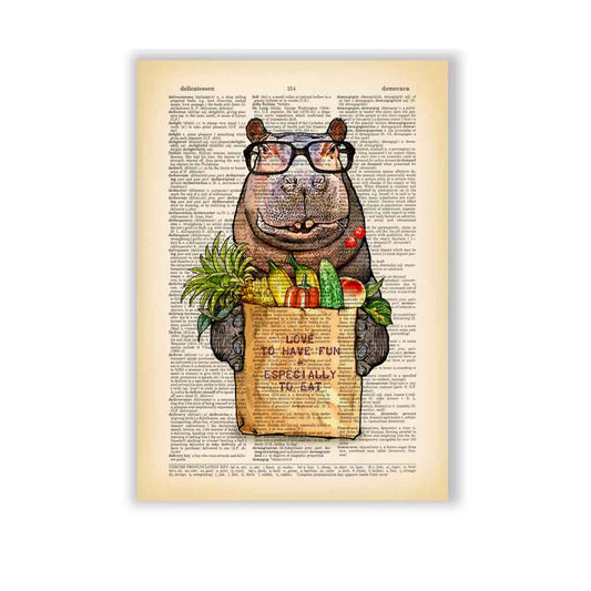 Hippo with vegetables and fruits art print S&G Studio