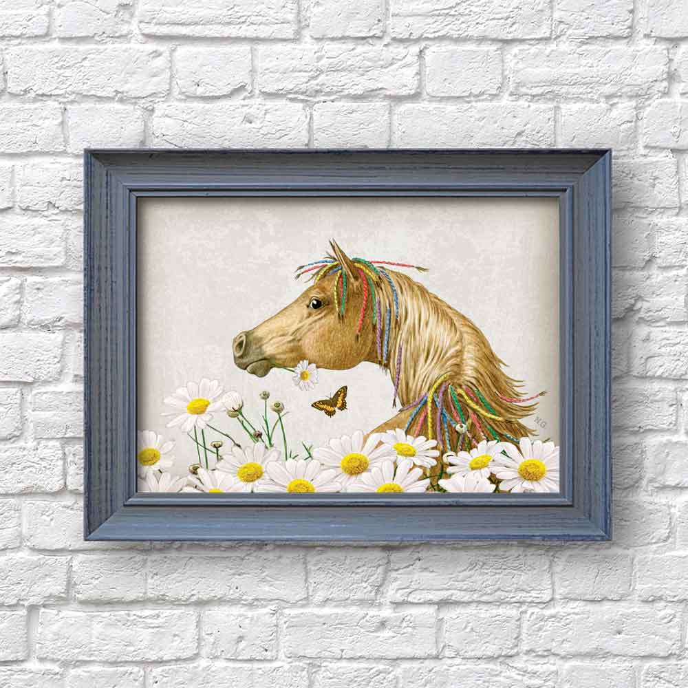 Horse and daisies art print S&G Studio