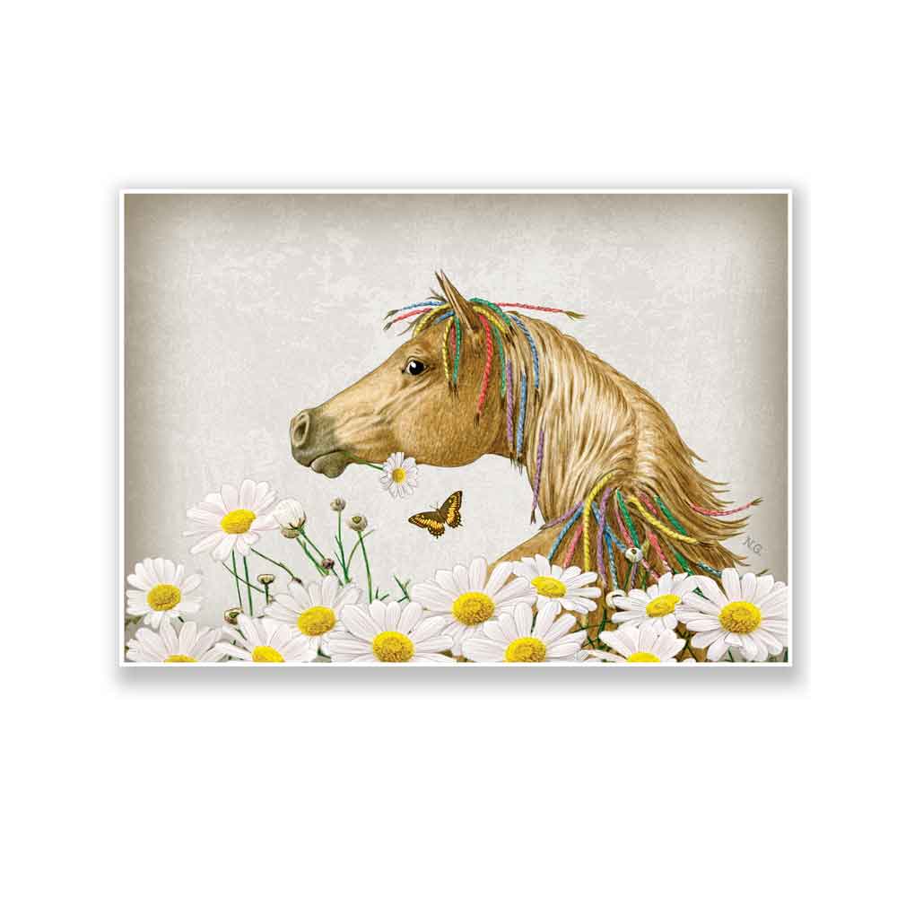 Horse and daisies art print S&G Studio