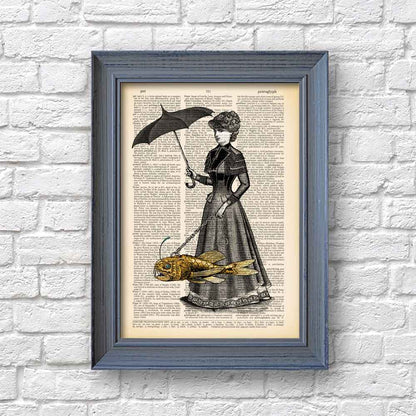 Victorian lady with steampunk fish art print S&G Studio