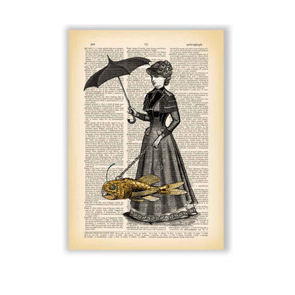 Victorian lady with steampunk fish art print S&G Studio