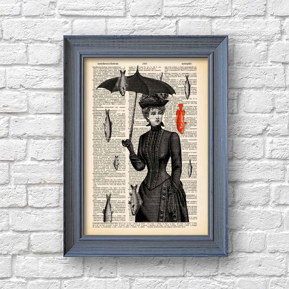 Victorian lady in the rain art print S&G Studio