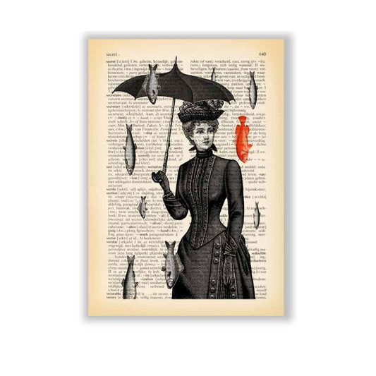 Victorian lady in the rain art print S&G Studio