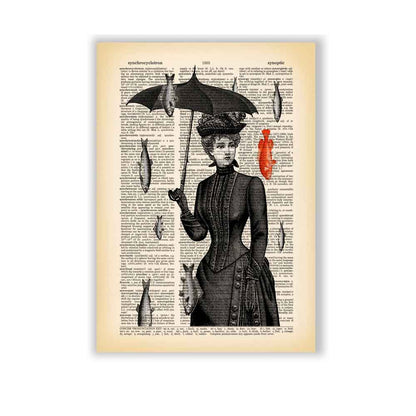 Victorian lady in the rain art print S&G Studio