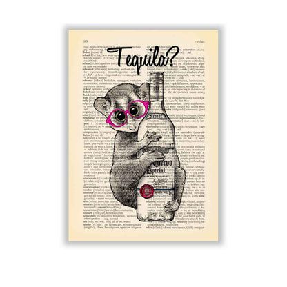 Lemur and Tequila art print S&G Studio