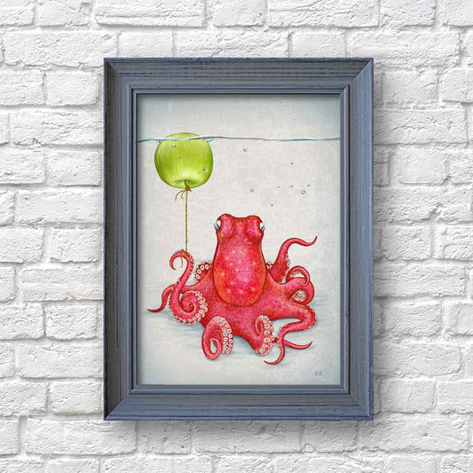 Octopus with an apple Art Print S&G Studio