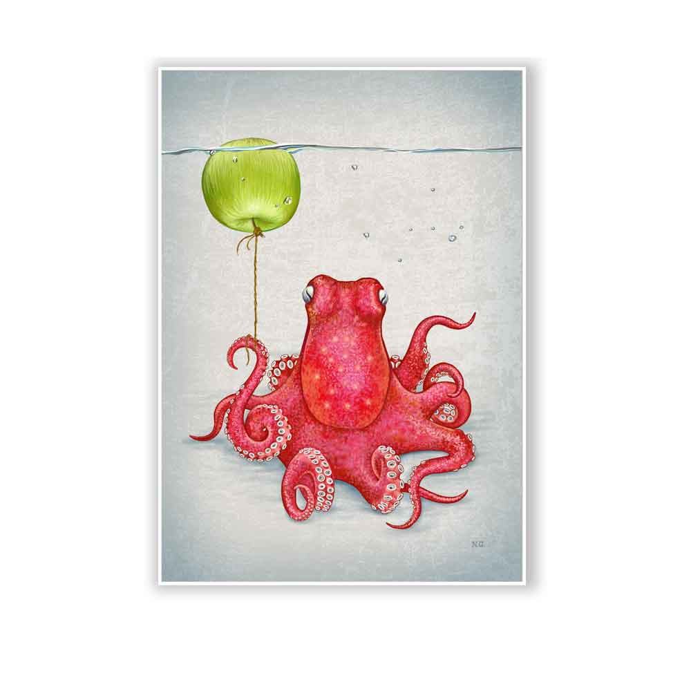 Octopus with an apple Art Print S&G Studio