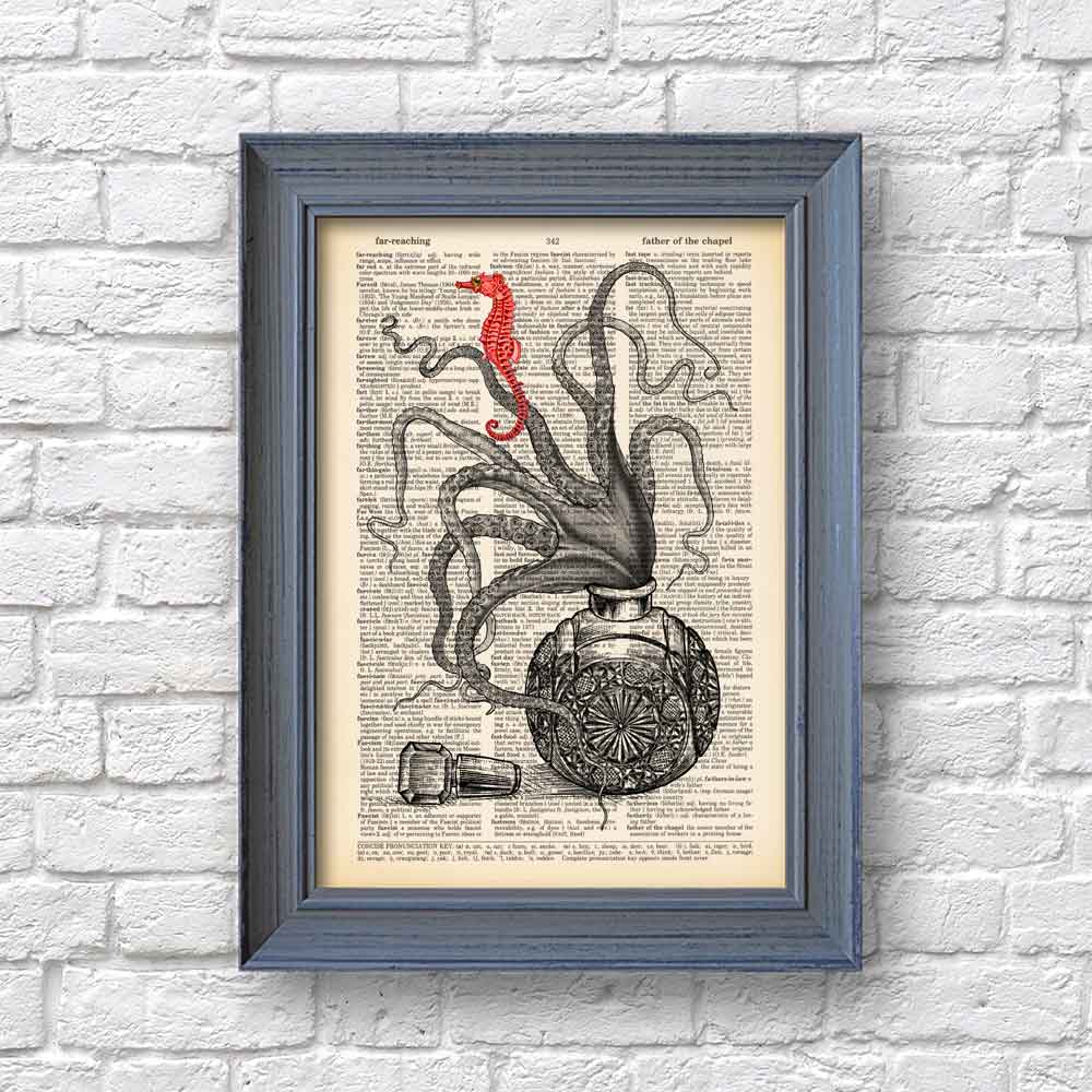 Octopus and Seahorse art print S&G Studio