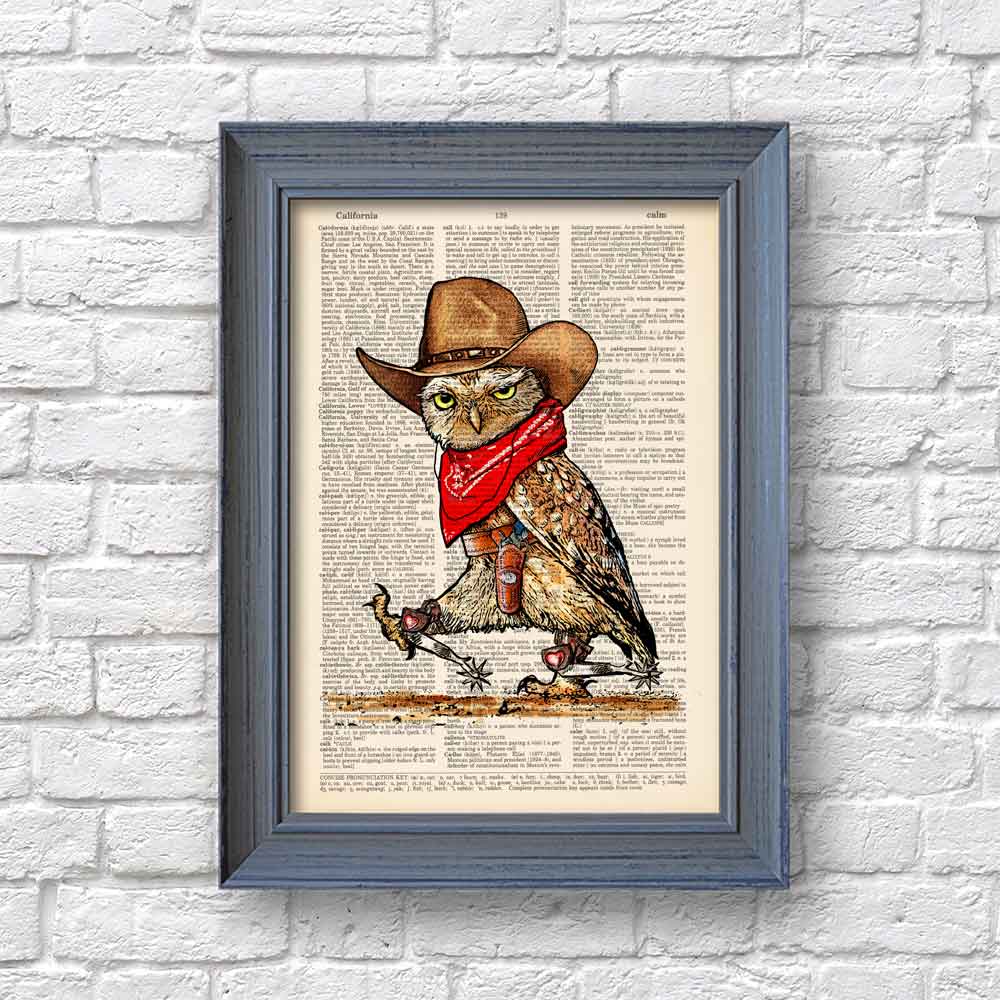 Owl Cowboy art print S&G Studio