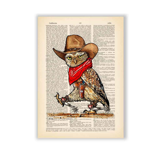 Owl Cowboy art print S&G Studio