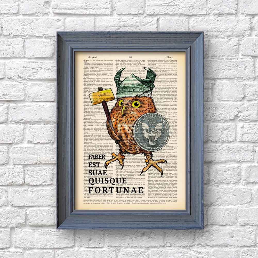 Fortunate Owl Viking with latin quote art print S&G Studio