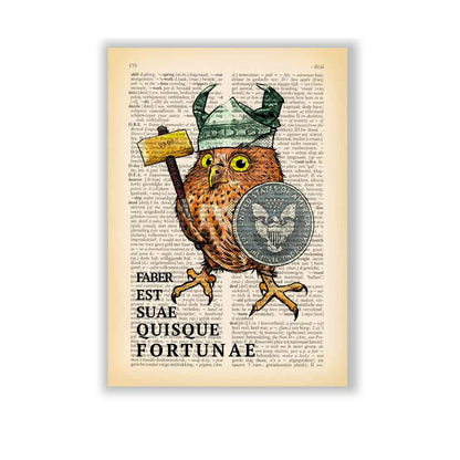 Fortunate Owl Viking with latin quote art print S&G Studio