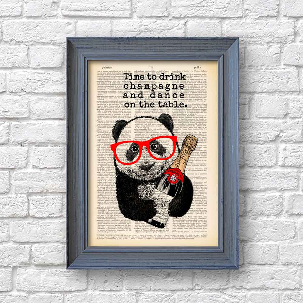 Panda with Champagne art print S&G Studio