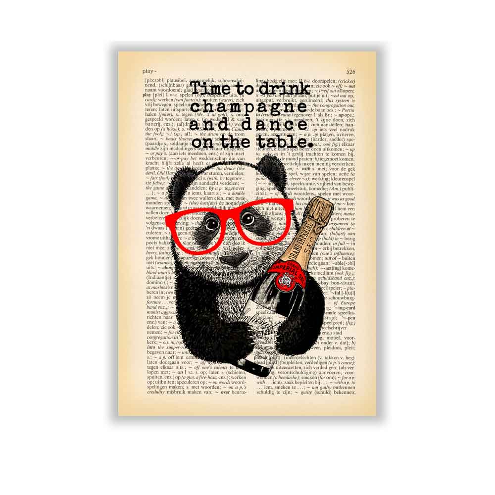 Panda with Champagne art print S&G Studio