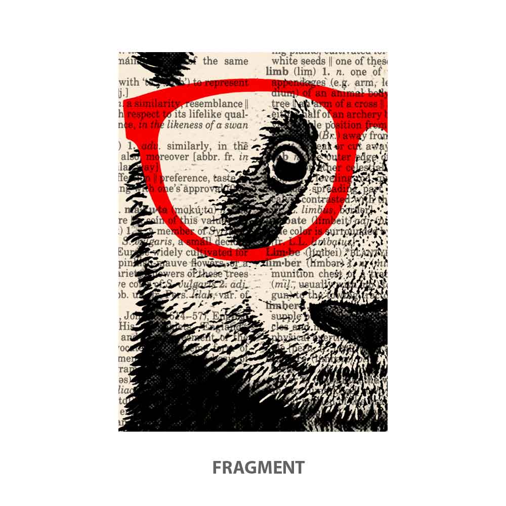 Fragment of panda art print with coffee mug and vintage text design