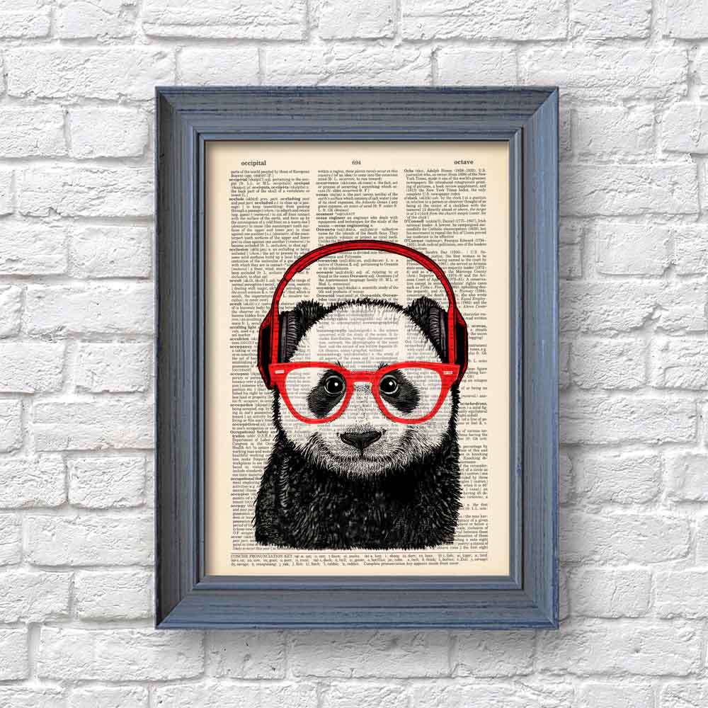 Panda with a headphones art print S&G Studio