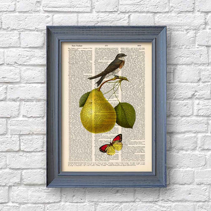 Pear, swallow and butterfly art print S&G Studio