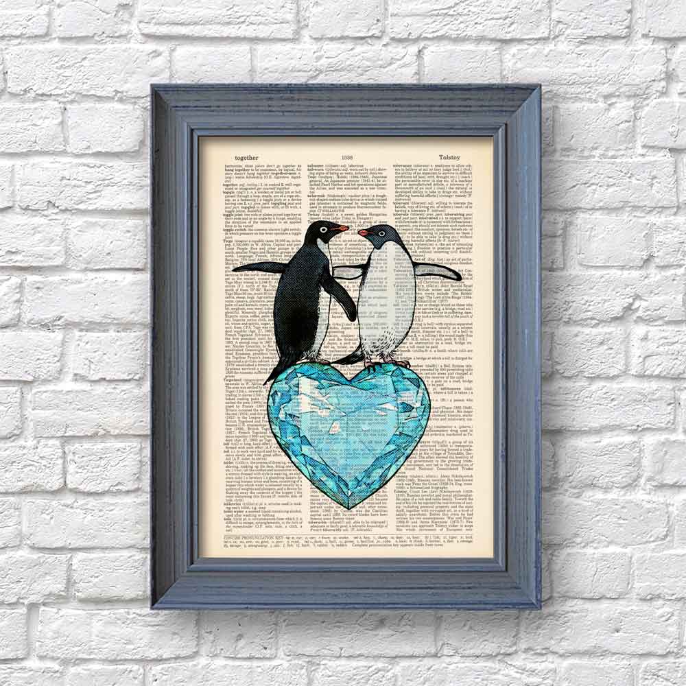 Penguins with a heart art print S&G Studio