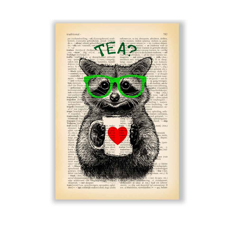 Tea Time with Raccoon art print S&G Studio