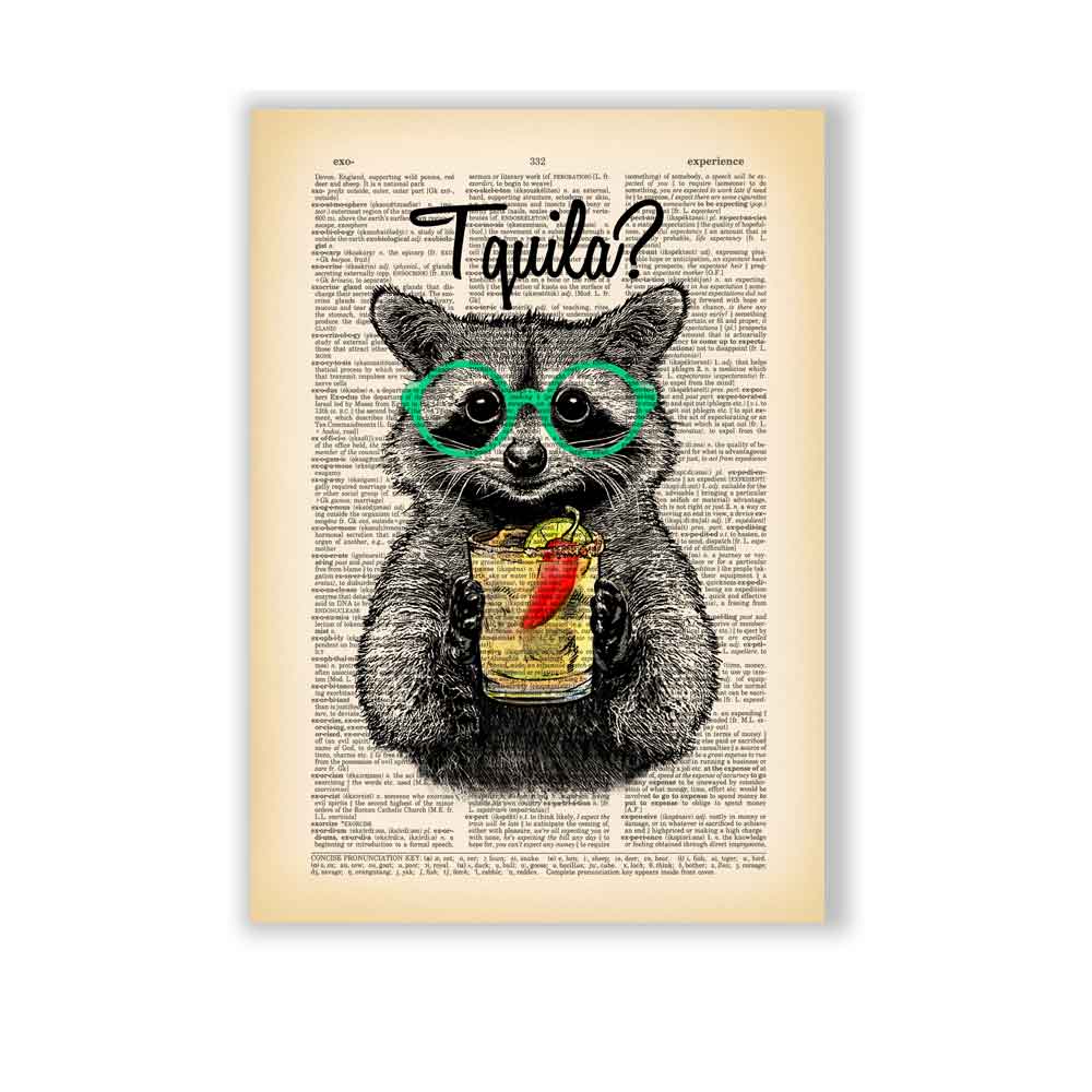 Raccoon with a glass of tequila art print S&G Studio