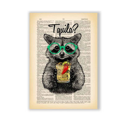 Raccoon with a glass of tequila art print S&G Studio