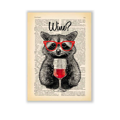 Raccoon and wine art print for quirky home decor