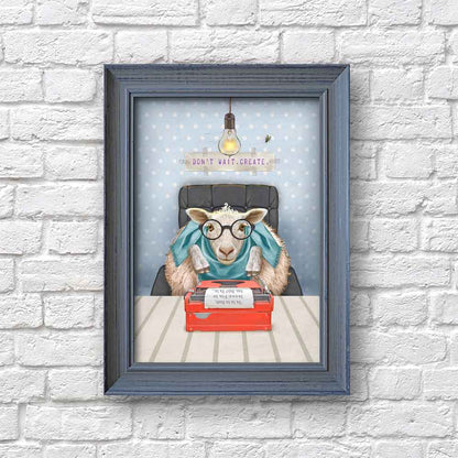 Sheep Writer with Typewriter Art Print S&G Studio