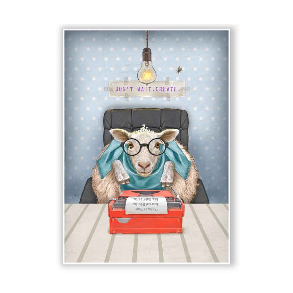Sheep Writer with Typewriter Art Print S&G Studio