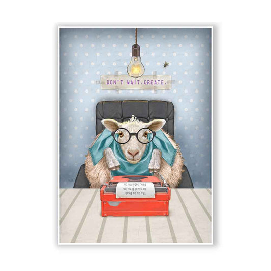Sheep Writer with Typewriter Art Print S&G Studio