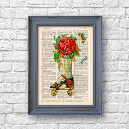 Roller skate shoe with flowers art print S&G Studio