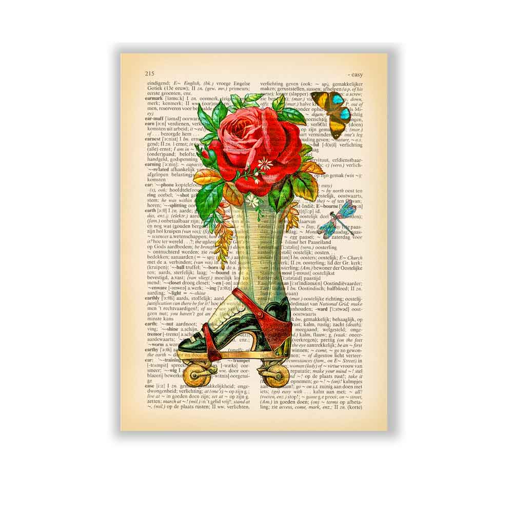 Roller skate shoe with flowers art print S&G Studio