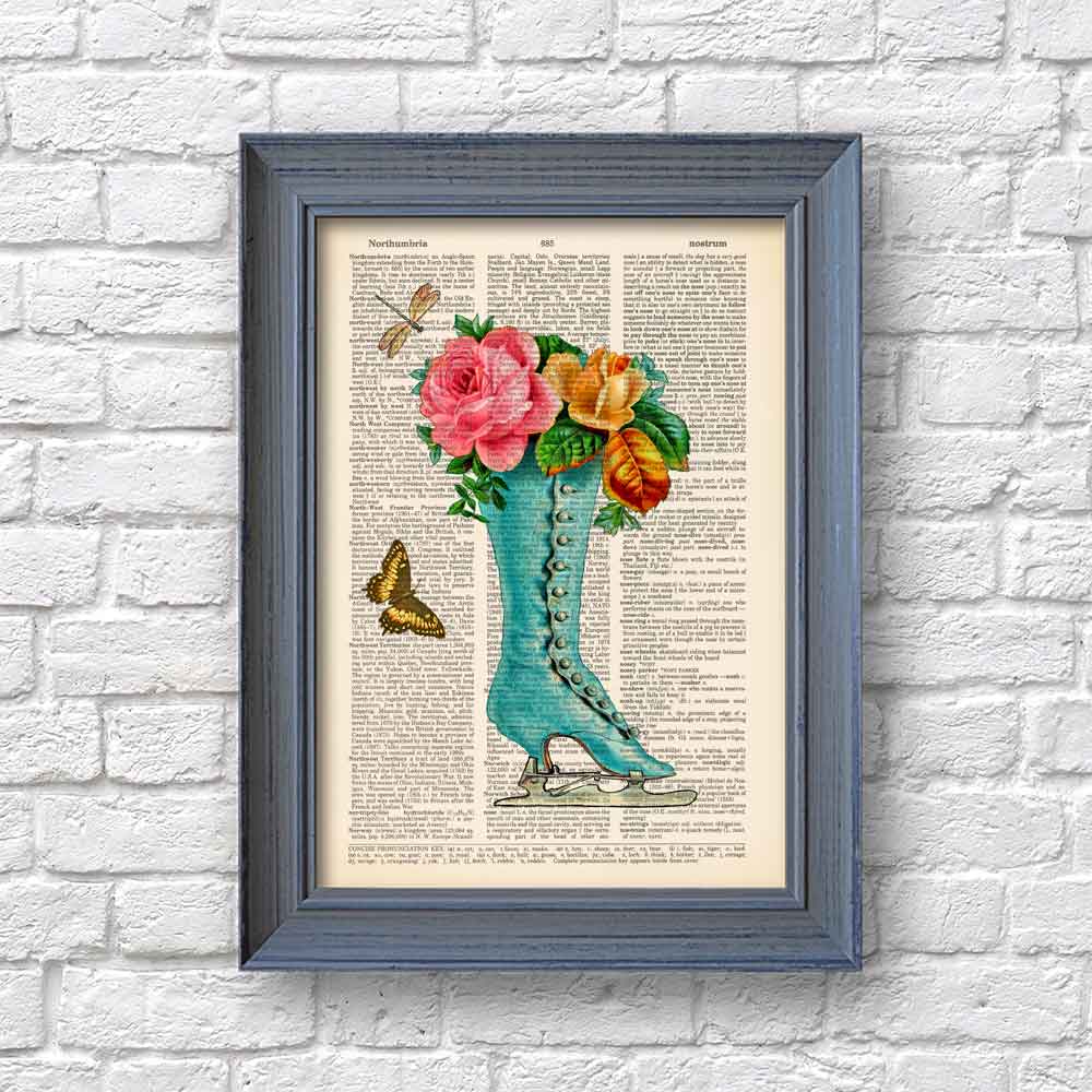 Ice skate shoe with flowers art print S&G Studio