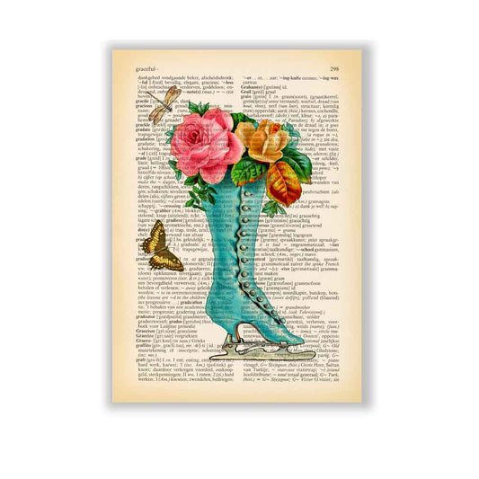 Ice skate shoe with flowers art print S&G Studio