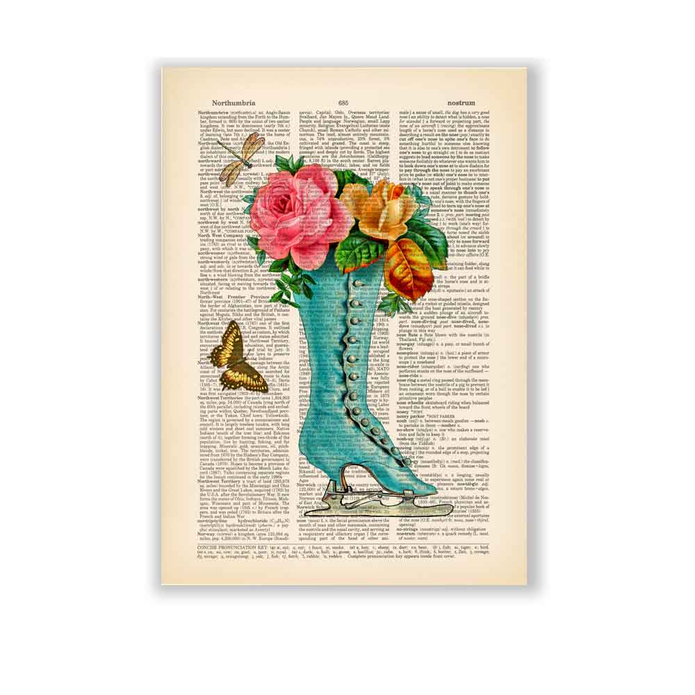 Ice skate shoe with flowers art print S&G Studio