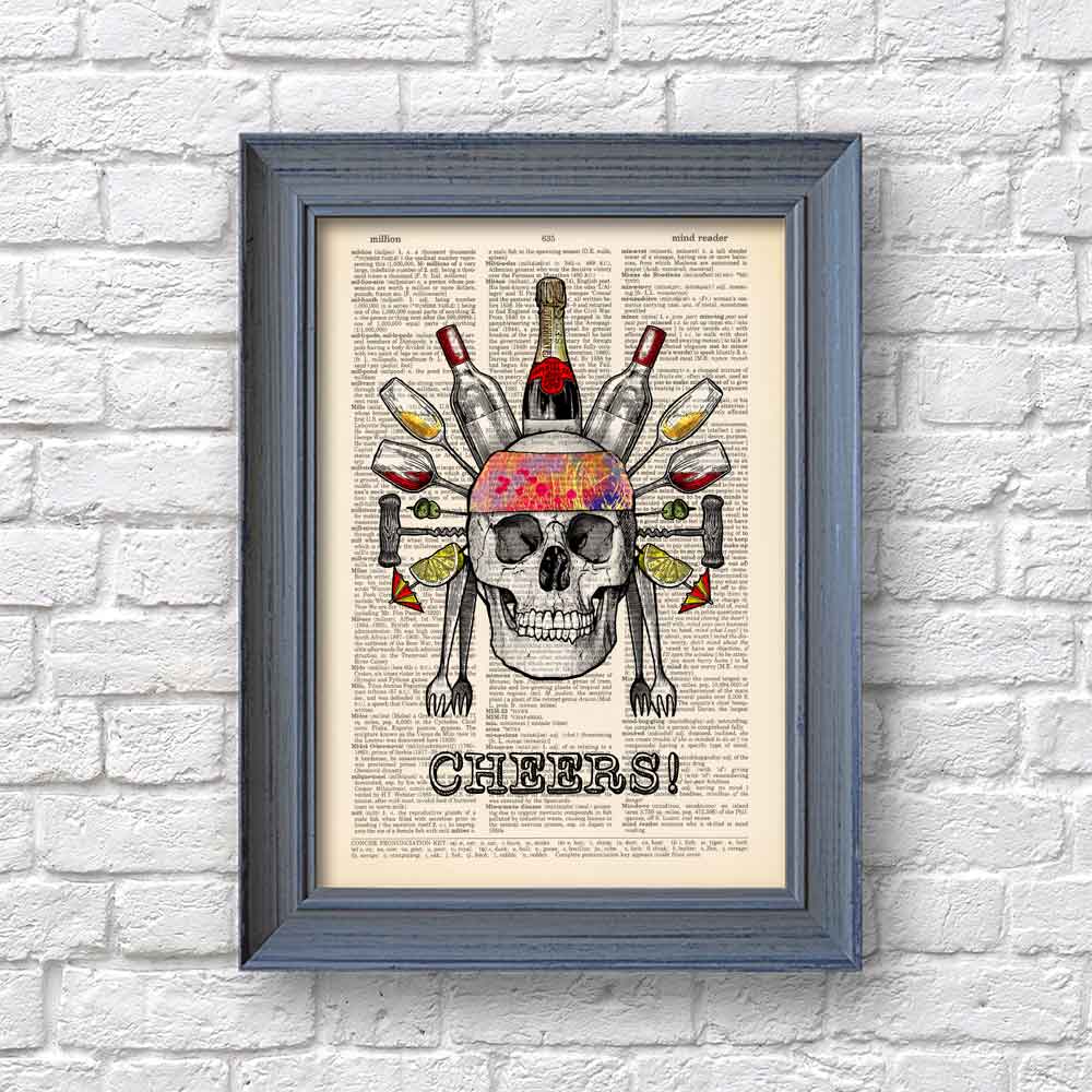 Skull with wine art print S&G Studio