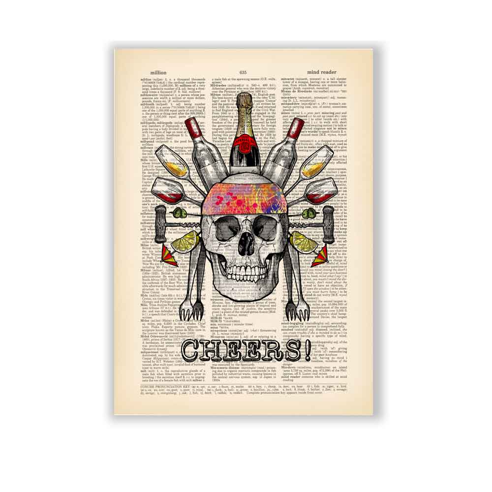 Skull with wine art print S&G Studio