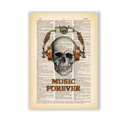 Skull in steampunk headphones art print S&G Studio