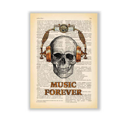 Skull in steampunk headphones art print S&G Studio