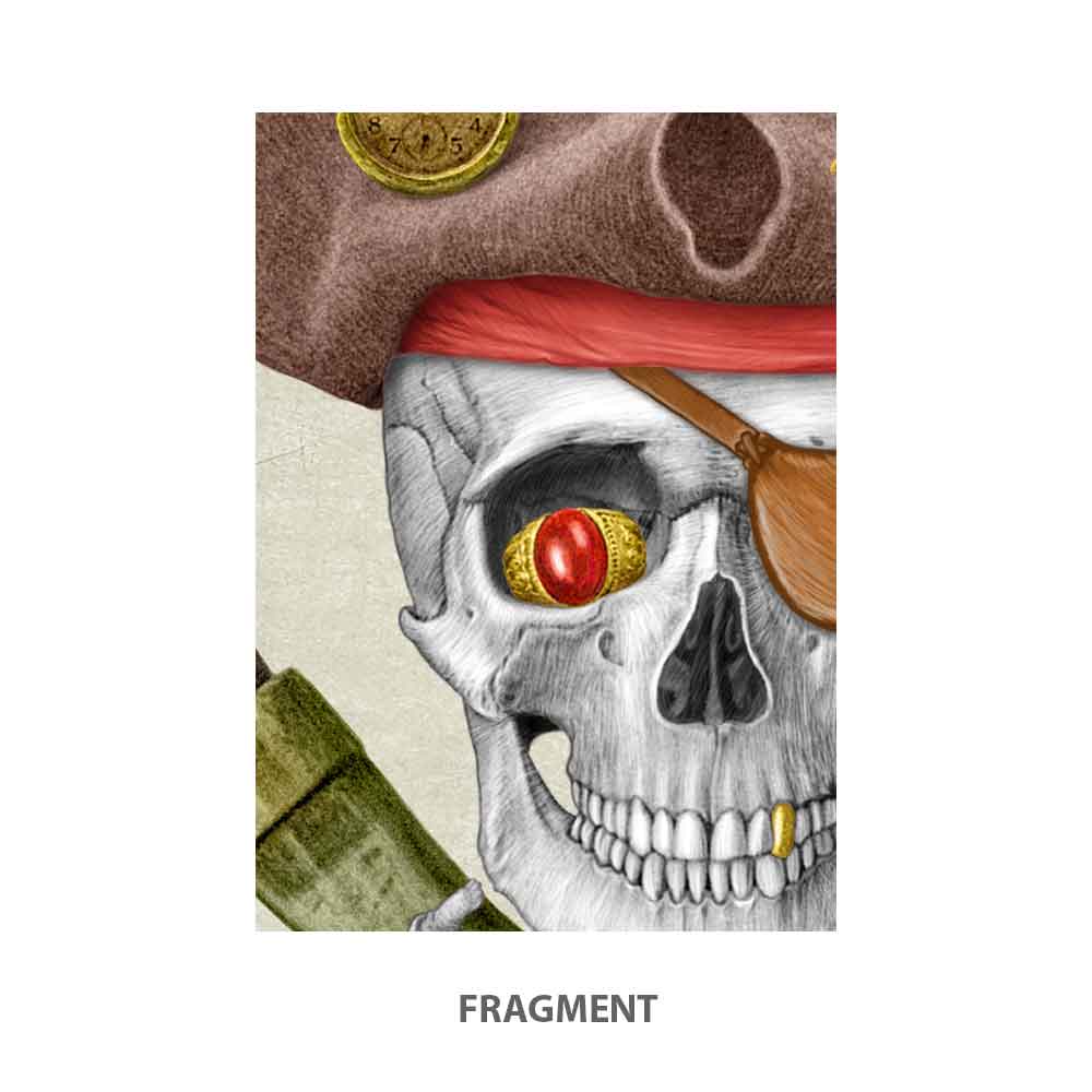 Pirate Skull with a bottle of rum art print S&G Studio fragment