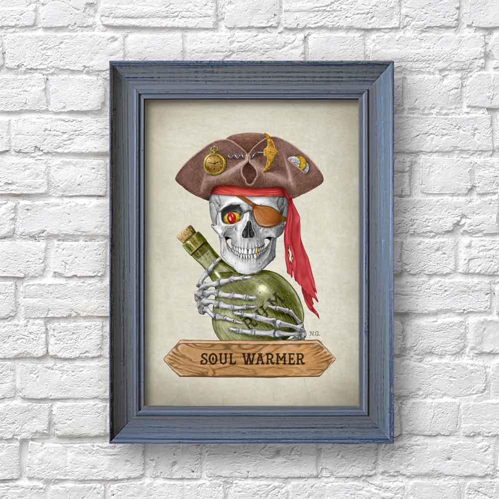 Pirate Skull with a bottle of rum art print S&G Studio