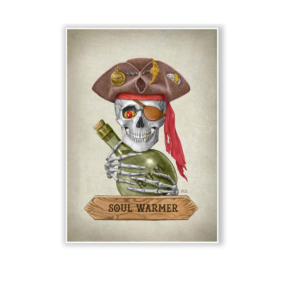 Pirate Skull with a bottle of rum art print S&G Studio