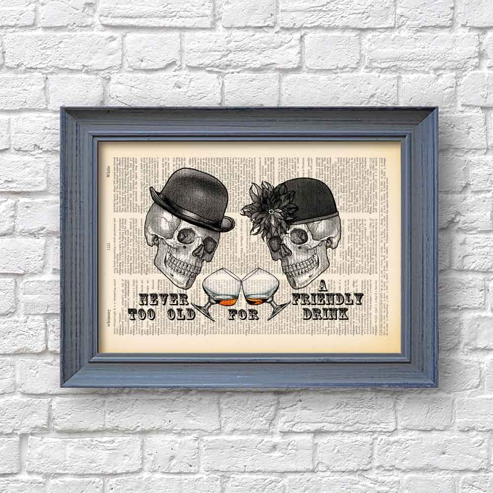 Skulls with whiskey art print S&G Studio