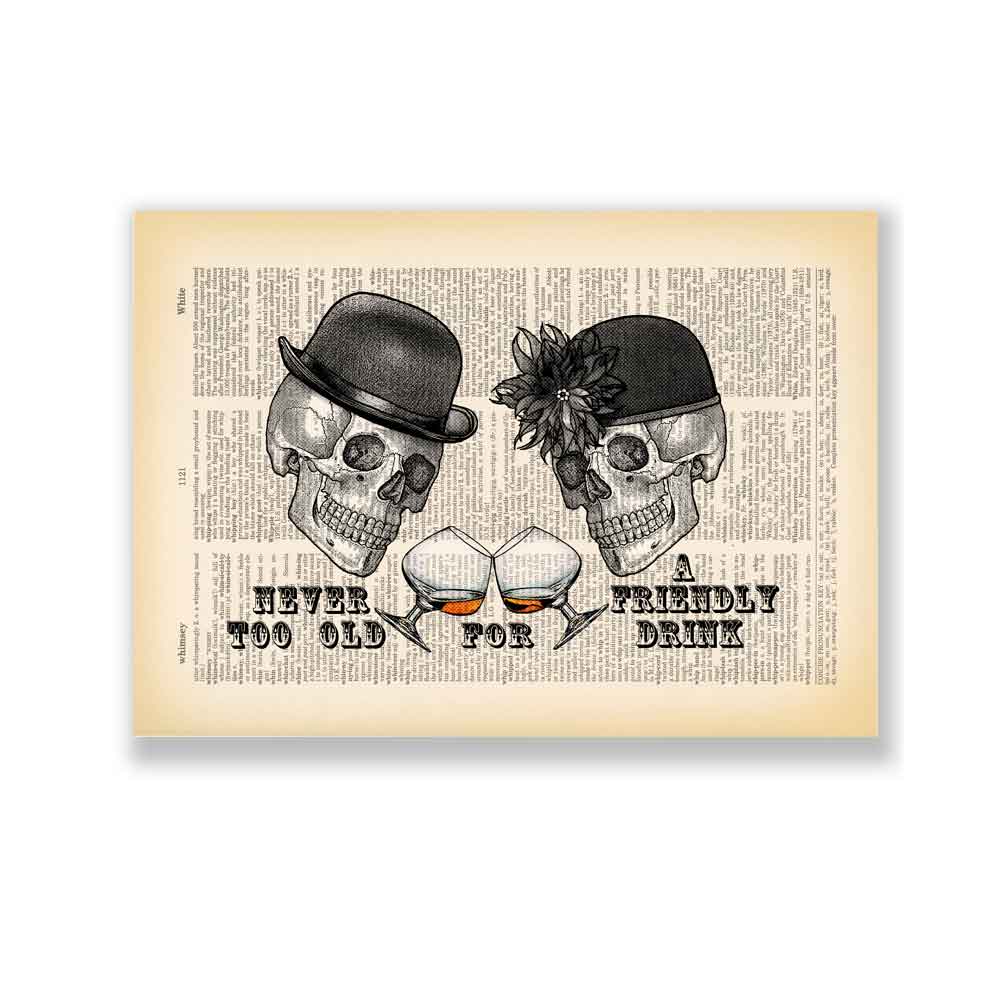 Skulls with whiskey art print S&G Studio