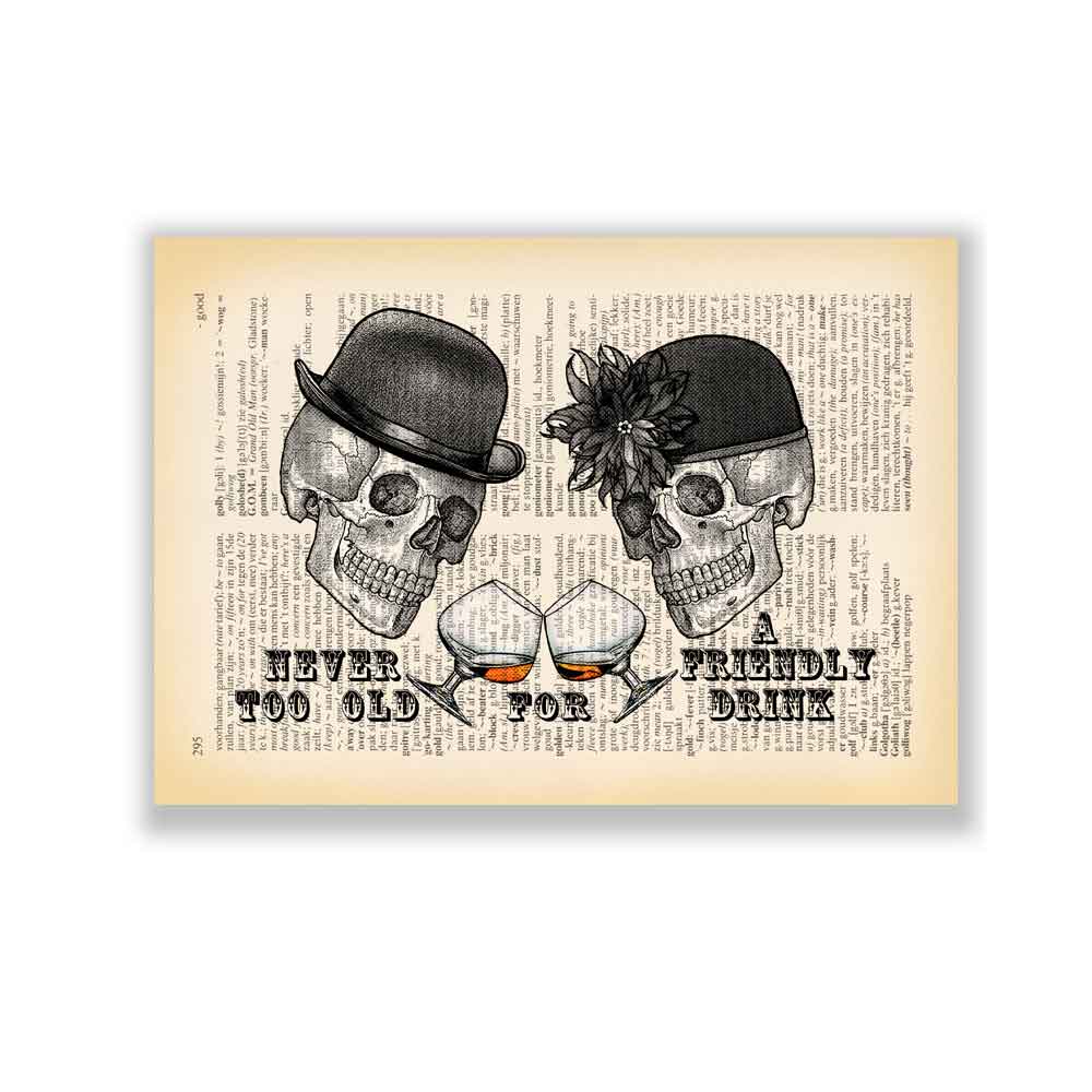 Skulls with whiskey art print S&G Studio