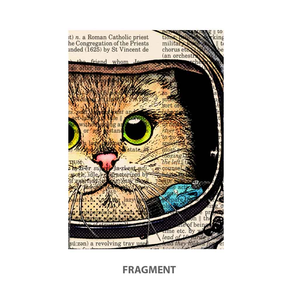 Fragment of vintage cat astronaut art print for unique home decor