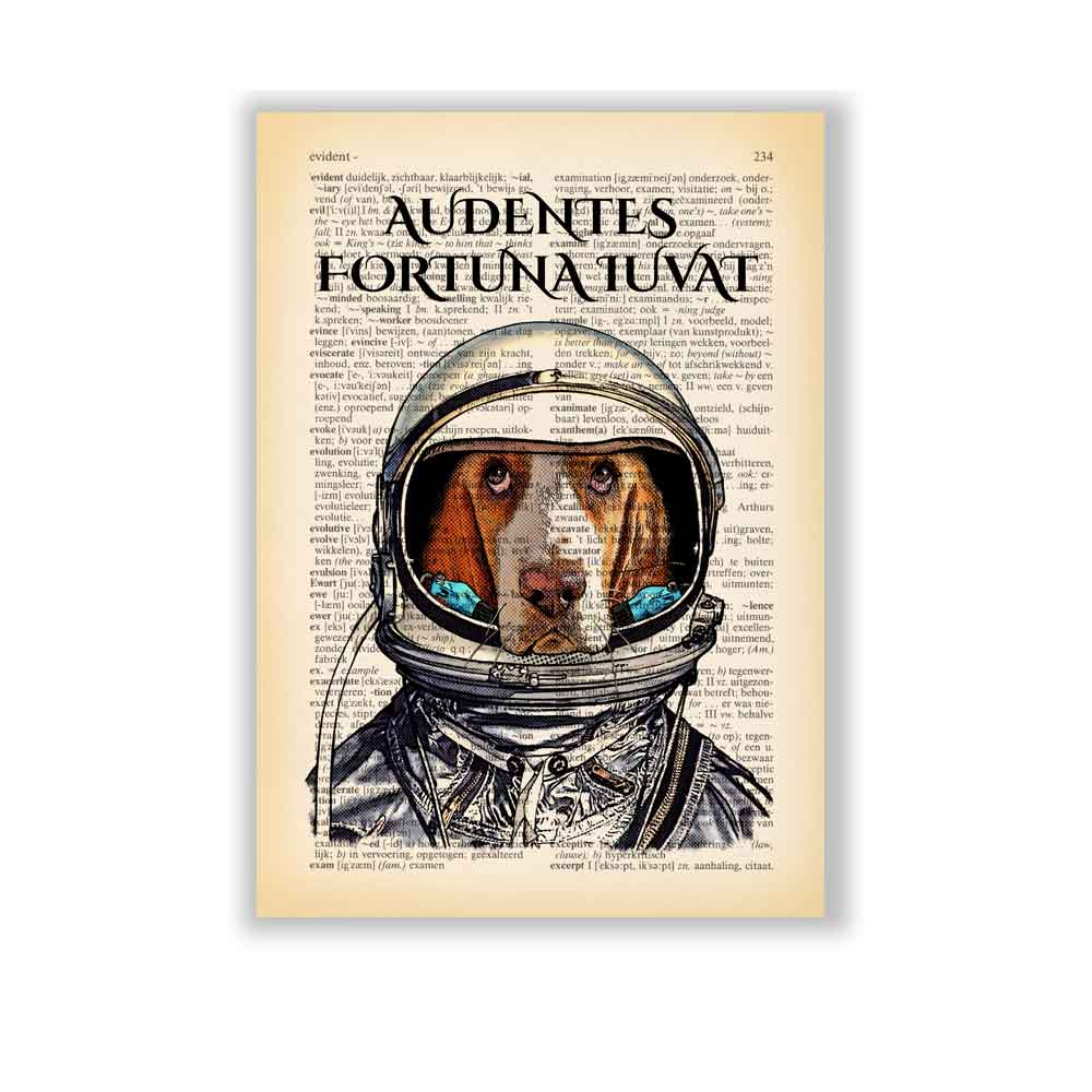 Whimsical dog astronaut art print for unique home decor