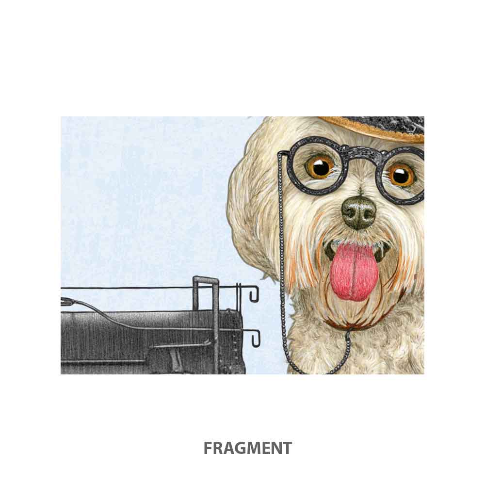 Dog in a antique locomotive art print S&G Studio fragment