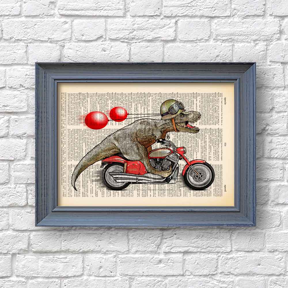 T Rex on motorbike art print S&G Studio